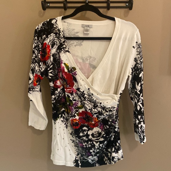 Cache Tops - Cache floral beaded front wrap sweater